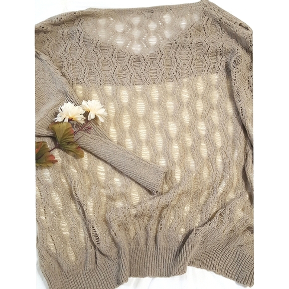 🔖Vtg 90's-Y2K Knit Top🍂TU 🍂Breathable|Fishnet Back| Wide Long Sleeve - Picture 8 of 12